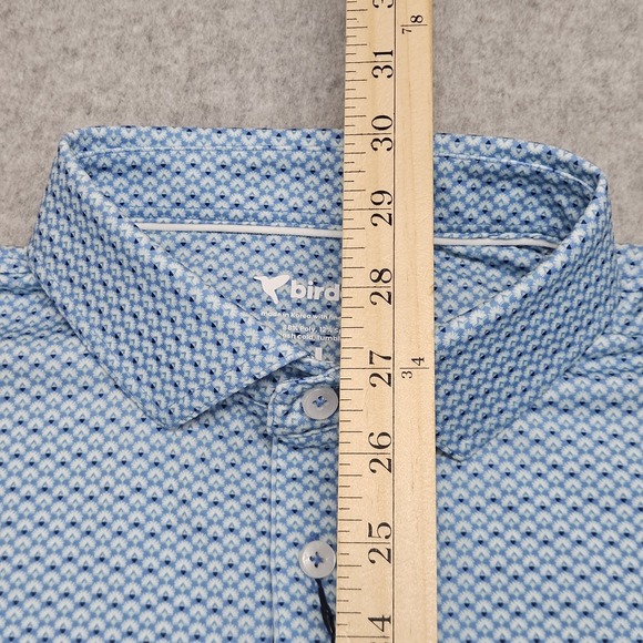 Birddogs Performance Polo Golf Shirt Large Geometric Print Blue NWT - Picture 7 of 10